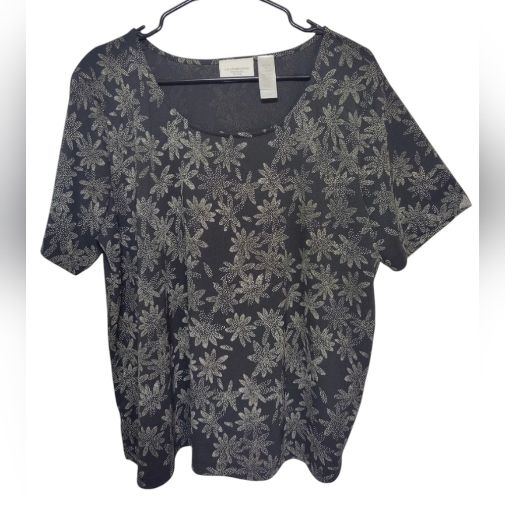 Liz Claiborne Woman Black White Floral Scoop Neck‎ T-Shirt 2P (2XP)
